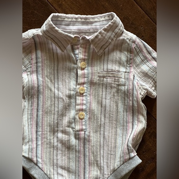 Me & Henry 6/9M Multicolored Pink Helford Onesie Half Button Beach Vacation - Picture 3 of 10